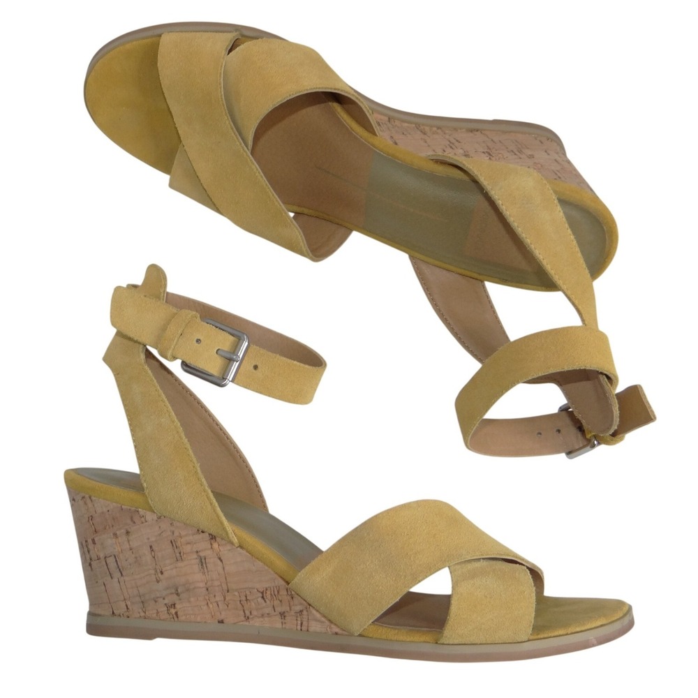 Dolce Vita Mustard Yellow‎ Suede Cork Wedge Ankle Strap Sandals Size 6